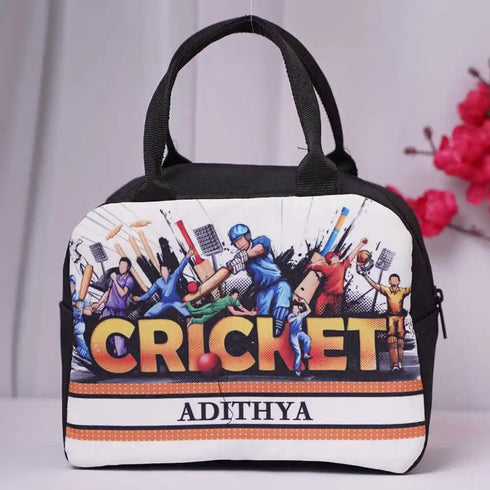 Personalized Cricket Printed Kids Lunch Bag With Handle